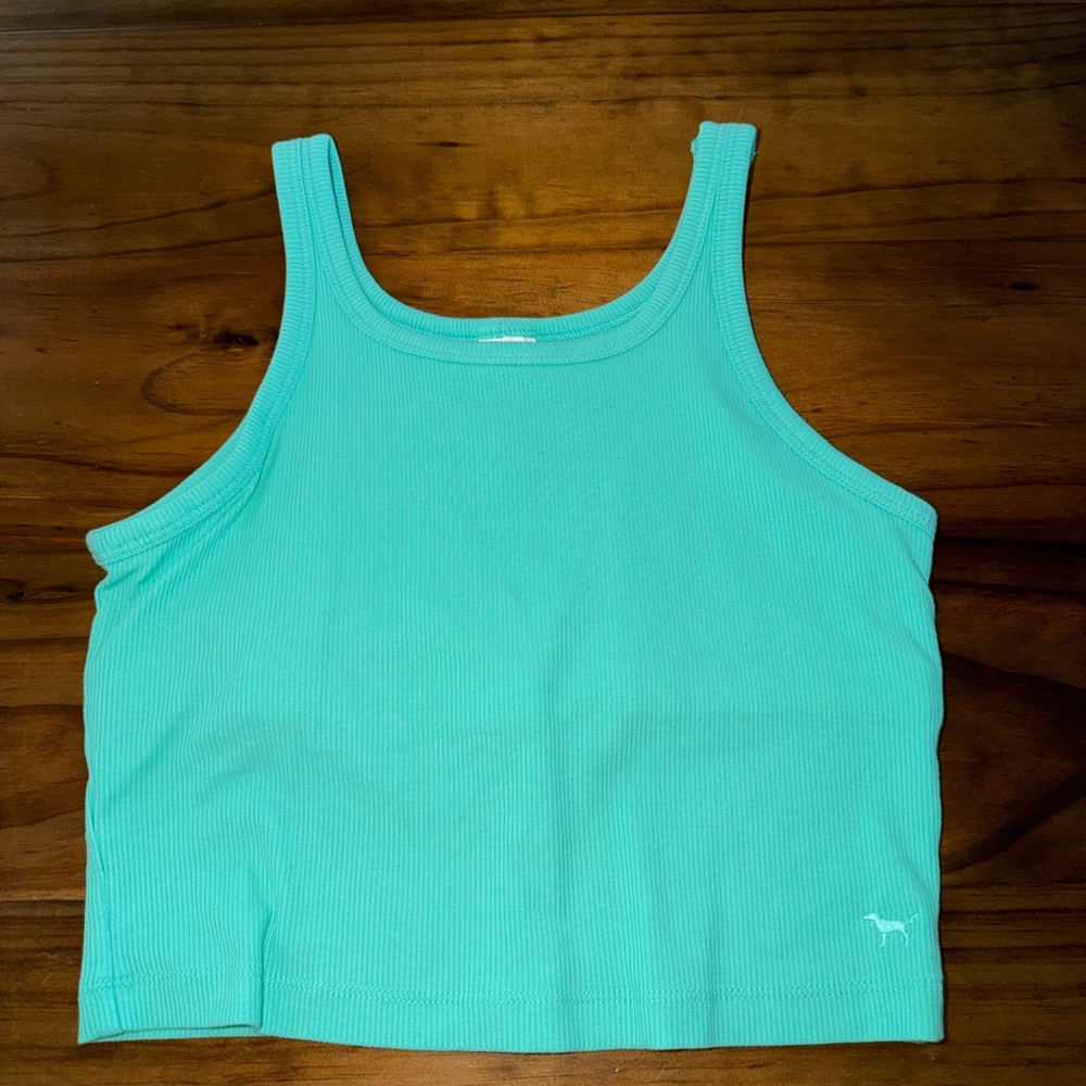 PINK Victoria's Secret Cropped Ribbed Tank in Teal
